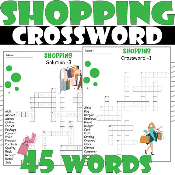 Shopping Crossword Puzzle All about Shopping Crossword Activities