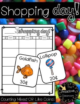 Preview of Shopping Day! Counting Like or Mixed Coins Activity
