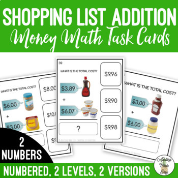 Preview of Shopping List Addition (2 numbers) Task Cards