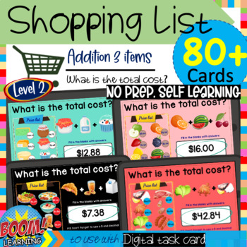 Preview of Shopping List Addition - 3 Items Functional Life Skills Math | Level 2 - Bundle