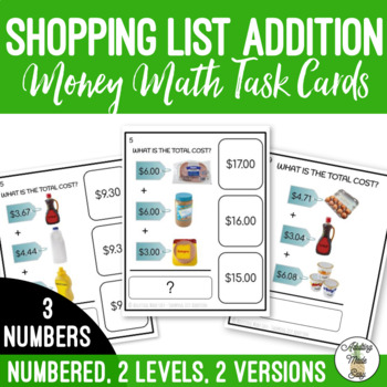 Preview of Shopping List Addition (3 numbers) Task Cards