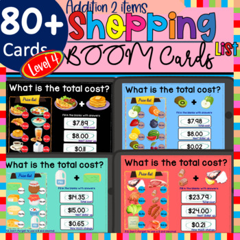 Preview of Shopping List Math Addition - 2 Items - How Much to Change Money, Level 4
