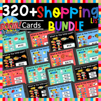 Preview of Shopping List Addition - Add 2 items Functional Life Skills Math - BOOM Bundle