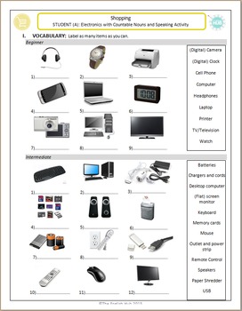 Shopping: Purchasing Electronics with Noun Count Practice (Pairs)