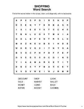 Shopping - Word Search Puzzles, Word Scramble, Secret Code, Crack the Code