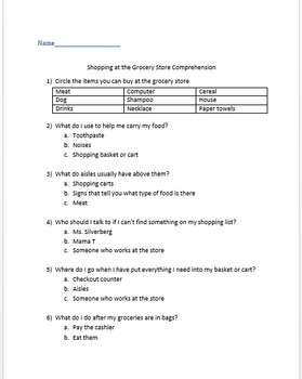 Preview of Shopping at the Grocery Store Social Story reading comprehension worksheet