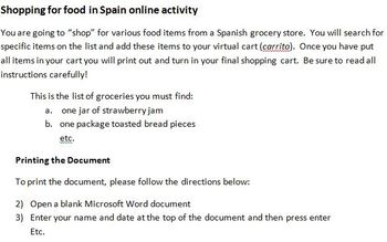 Shopping For Food In Spain Online Activity For Beginning Spanish