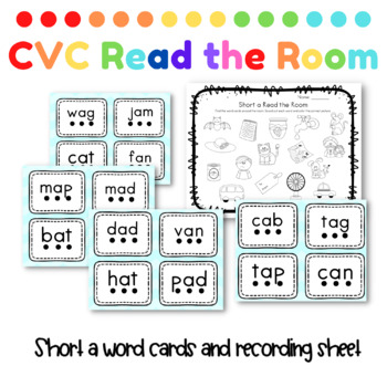 Short A CVC Activity: Read the Room Task Cards and Coloring Sheets