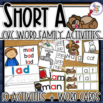 Preview of Short A CVC Word Families Task Cards with Word Cards & Posters