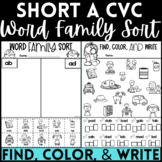 Short A CVC Word Family Sort Activities - Find Color and Write