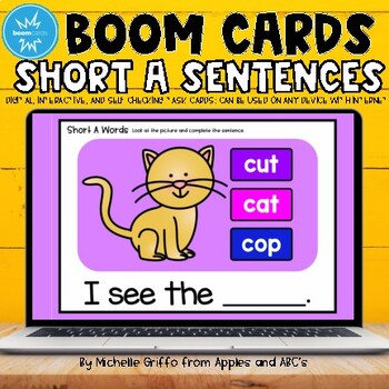 Preview of Short A CVC Word Sentences Boom Cards / Digital Task Cards / Distance Learning