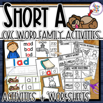 Preview of Short A - CVC word family Bundle with taskcards, worksheets & posters