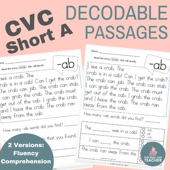 Preview of Short A Decodable Passages | Short A CVC Word Family Fluency and Comprehension