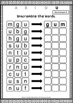 short u vowel reader worksheets flashcards tug the