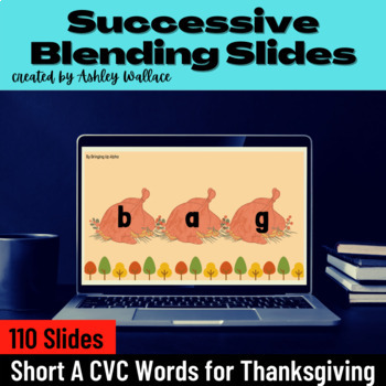 Preview of Short A Vowel CVC Phonics Successive Blending Google Slides Thanksgiving