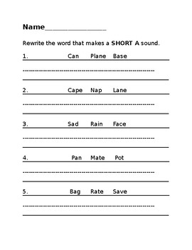 Preview of Short A Vowel Sounds Worksheet
