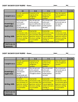 rubric for answering essay questions