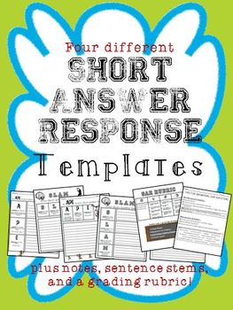 Preview of Short Answer Response TEMPLATES for student success!