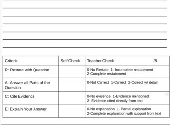 Preview of Short Answer Response w/ R.A.C.E self reflection rubric