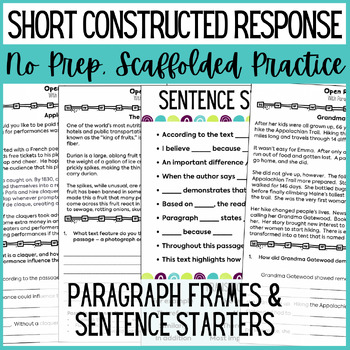 Preview of Short Constructed Response Practice - Passages & Questions / Prompts
