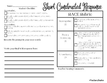 Preview of Short Constructed Response Quick and Easy Activity with Rubric