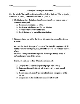 Preview of Paired Text - Women's Suffrage (Short Cycle Assessment) Distance Learning