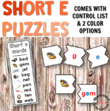 Short E CVC Printables: Puzzles and Word List in 2 colors