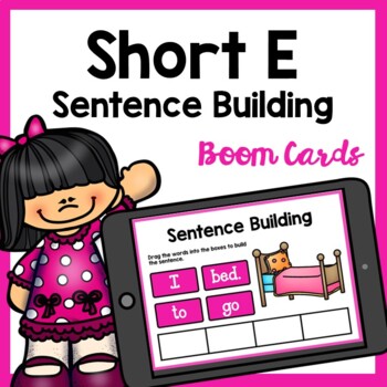 Preview of Short E CVC Sentence Building Boom Cards - Sentence Building Game