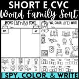 Short E CVC Word Family Sort Activities - I Spy Color and Write