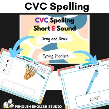Preview of Short E Vowel Sounds  - CVC Reading/Spelling/Typing - BOOM Cards