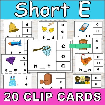 Short E Vowel Sounds Clip Cards by My Kinder Universe | TPT