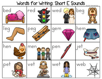 Preview of Short E Word List - Writing Center