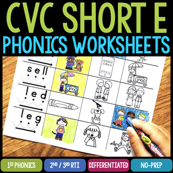 Preview of Short E CVC Words Worksheets & Activities - Word Families Phonics Blending