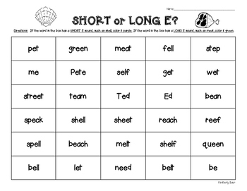 Short E vs. Long E Color Sort Spelling and Phonics Practice Worksheet