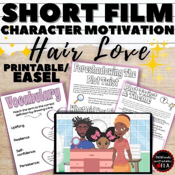 Preview of Short Films Hair Love Theme Inference Plot Worksheets Literary Devices Elements