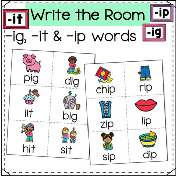 Short I CVC Words Write the Room: -ip, -ig and -it words | TPT