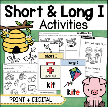 Preview of Short I Long I Vowels Phonics Worksheets CVC CVCe Decoding One Syllable Words