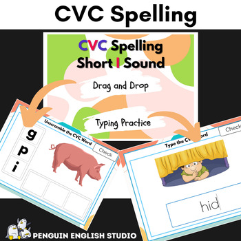 Preview of Short I Vowel Sounds  - CVC Reading/Spelling/Typing - BOOM Cards