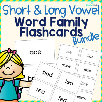 Preview of Short & Long Vowel Word Family Flashcard Bundle - 3 Sizes Included - No Prep!