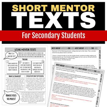 Preview of Short Mentor Texts and Sentences for Secondary Writing & Close Reading