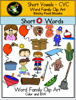 Short O CVC Word Family Clip Art by Sticky Foot Studio | TpT