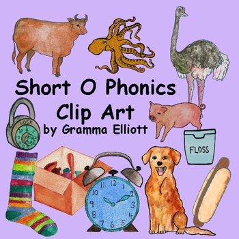 Preview of Short O Phonics Realistic Clip Art in Color and BW