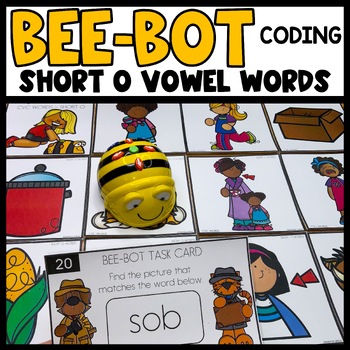 Preview of BeeBot Coding Activity Short O Vowel CVC Words Coding Games Bee Bot Printables