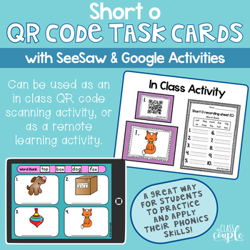 Preview of Short O QR Code Task Cards with Distance Learning Option (SeeSaw/Google)