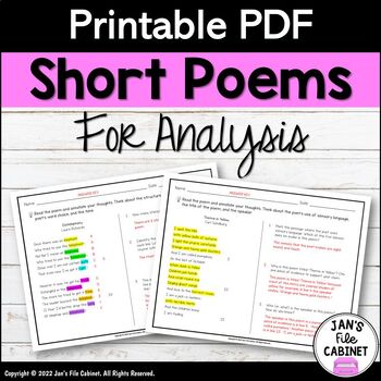 Preview of Short Poems for Analysis GR 5-7 | Annotating and Responding to Poetry PRINTABLE