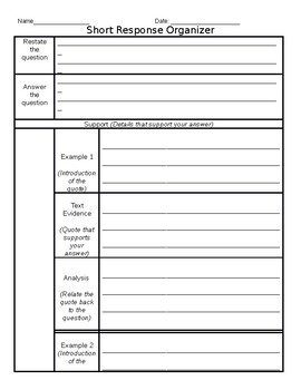 Preview of Differentiated Short Response Graphic Organizer