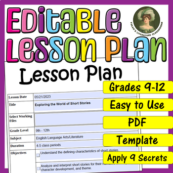 Preview of Short Stories : Editable Lesson Plan for High School