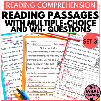 Preview of Short Stories Reading Passages with Multiple Choice and WH Questions set 3
