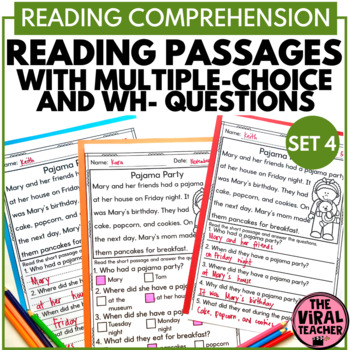 Preview of Short Stories Reading Passages with Multiple Choice and WH Questions set 4