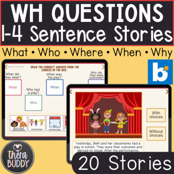 Preview of Short Stories WH Questions Speech Therapy BOOM Cards Digital Resource